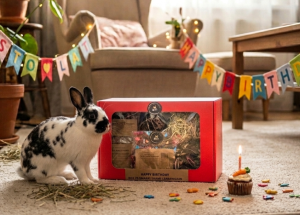 Urodzinowy Box naturalnych przysmaków i zabawek dla królika