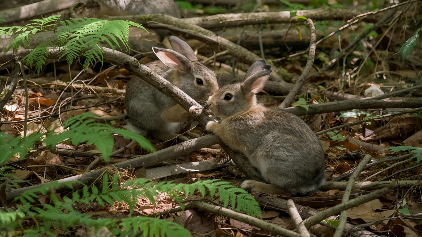 Króliki jedzące gałązki